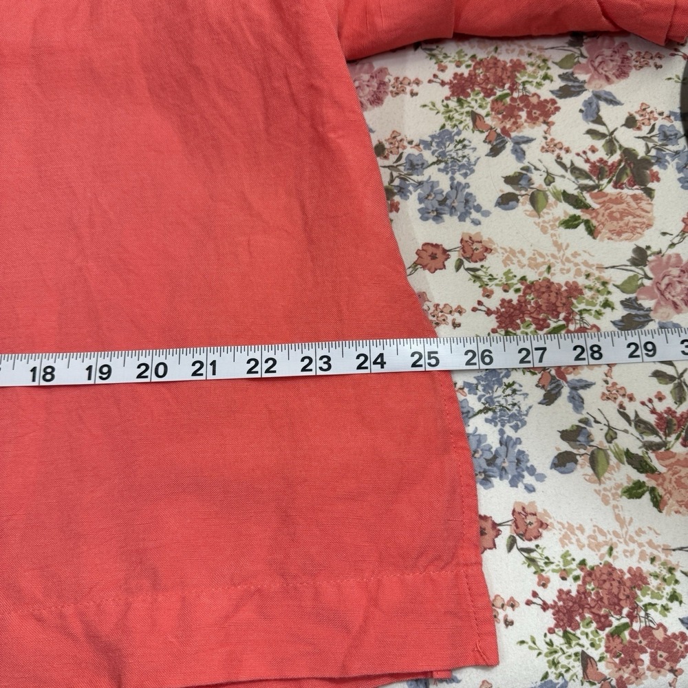 Womens Lagenlook Linen Blend Tunic Top XL Coral Embroidered Cottage Boho Baggy - Picture 10 of 11